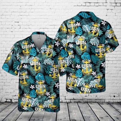 Navy Hawaiian Shirt, Us Navy Master Chief Anchor Pocket Hawaiian Shirt, Navy Shirts Mens