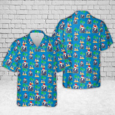 Navy Hawaiian Shirt, Us Navy Seabee With Anchor Christmas Hawaiian Shirt, Navy Shirts Mens