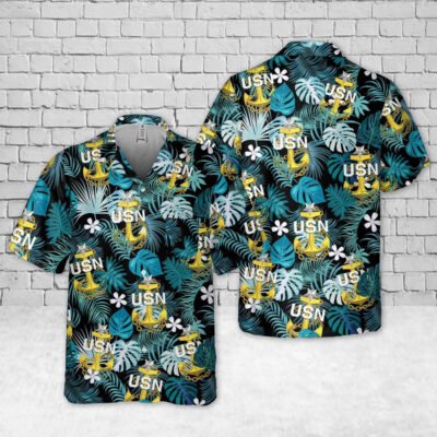 Navy Hawaiian Shirt, Us Navy Senior Chief Anchor Pocket Hawaiian Shirt, Navy Shirts Mens