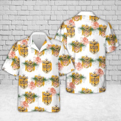 Navy Hawaiian Shirt, Us Navy Usn Miniature E-9 Master Cpo Cap Device Hawaiian Shirt, Navy Shirts Mens