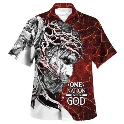One Nation Under God Jesus Christ Independence Day Hawaiian Shirt For Men, Christian Hawaiian Shirt, Gift For Christian