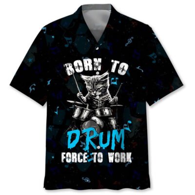 Punk Rockstar Kitty Cat Drummer Playing Drums Hawaiian Shirt, Cat Hawaiian Shirt, Funny Hawaiian Shirts