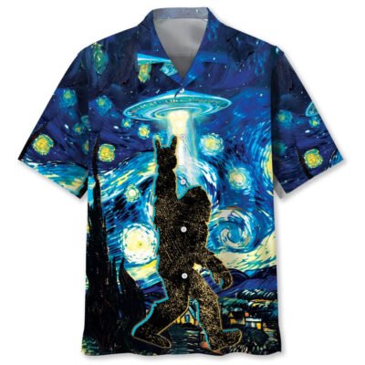 Starry Night Alien Bigfoot Rock&Roll Hawaiian Shirt, Funny Hawaiian Shirt, Cool Hawaiian Shirts, Best Hawaiian Shirts
