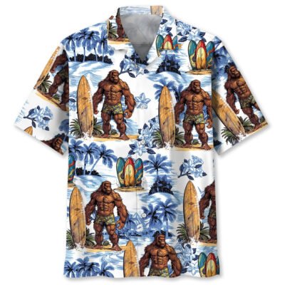 Surfing Bigfoot Surfboard Hawaiian Shirt, Funny Hawaiian Shirt, Cool Hawaiian Shirts, Best Hawaiian Shirts