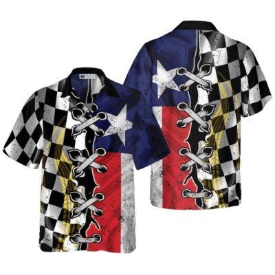 Texas Hawaiian Shirt, Black And White Texas Racing Flag Hawaiian Shirt, Summer Beach Shirt