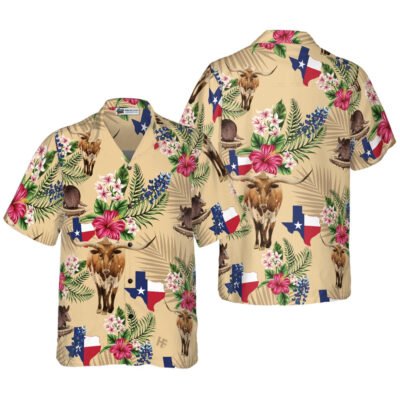 Texas Hawaiian Shirt, Brown Tribal Pattern Texas Hawaiian Shirt, Summer Beach Shirt